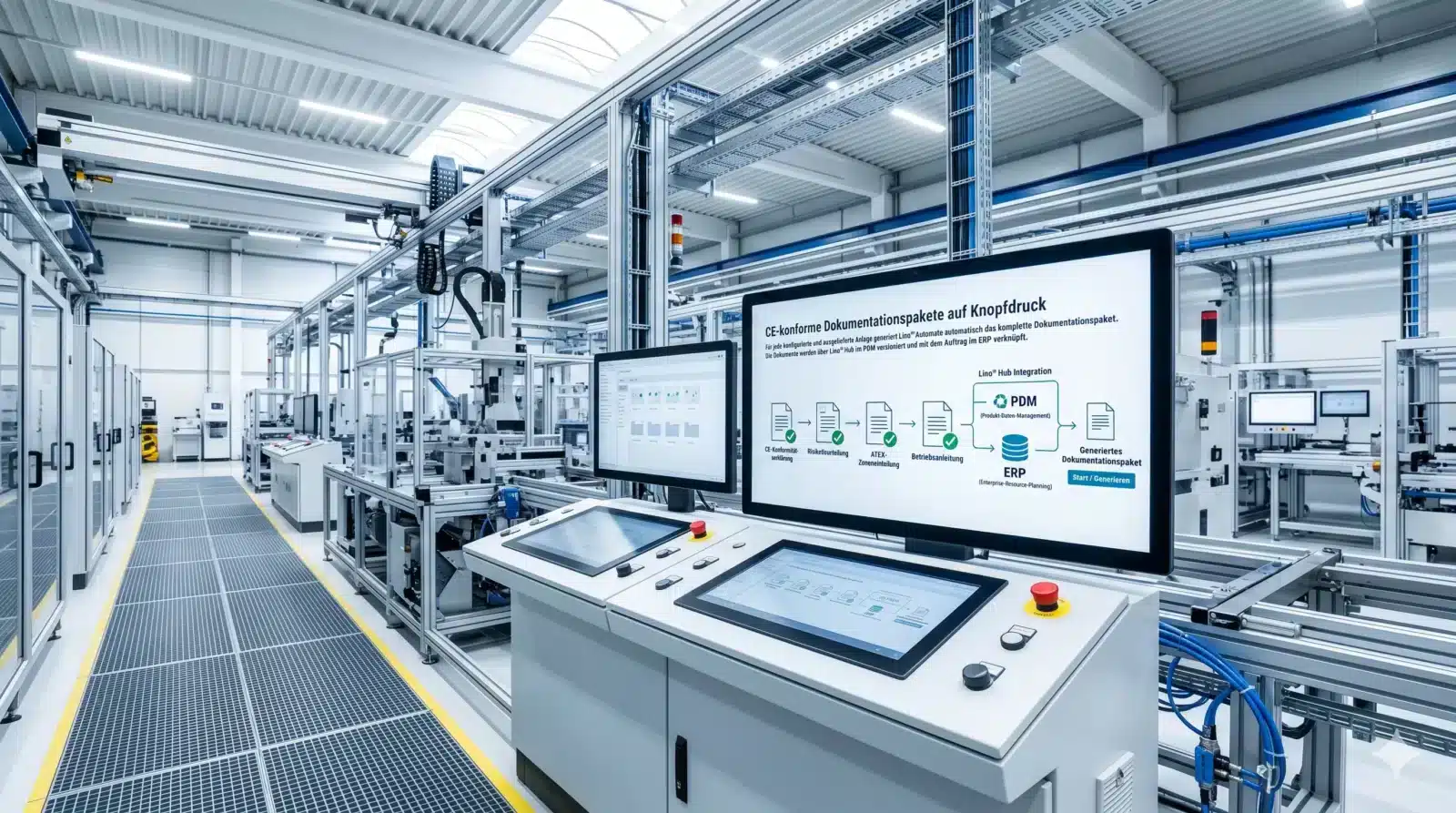 Großanlage für industrielle Heiztechnik mit Wärmepumpen und Verrohrung. Der Anwendungsfall für Heiztechnik zeigt eine professionelle Installation von Heizungs- und Warmwasseranlagen in einem Industriegebäude.