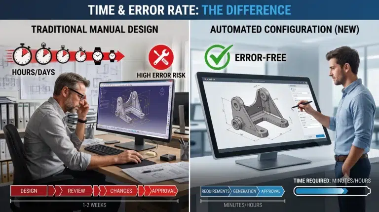 Vergleich manuelle CAD-Konstruktion vs. automatisierte Konfiguration: Zeit- und Fehlerreduzierung durch Prozessautomation im Maschinenbau